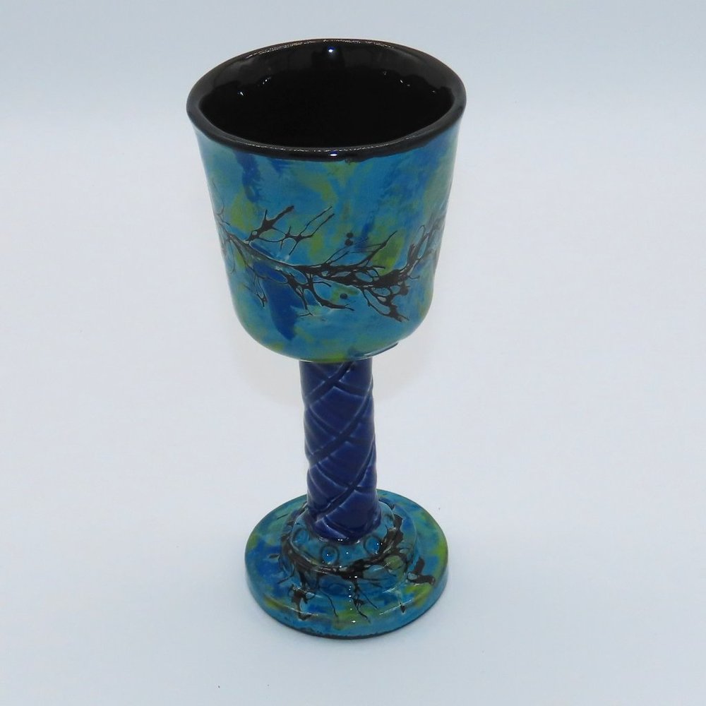 Handmade Art Pottery Goblet Wine Glass MCM Signed